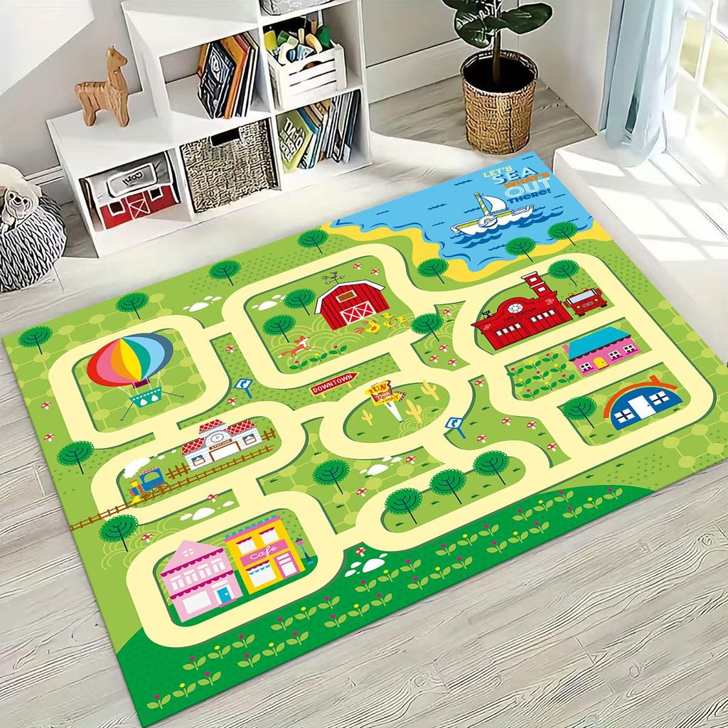 Child Urban City Road Traffic Learning Interactive Game Playroom Rug for Bedroom Living Room Sofa Home Doormat Decor,Non-slip