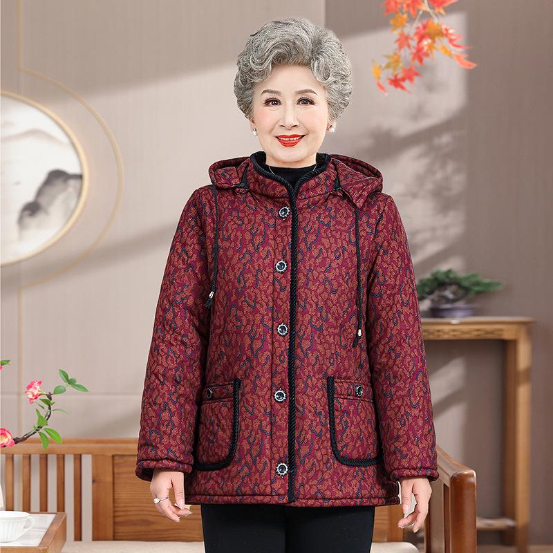

Women s Winter Hooded Cotton Jacket - Grandma Style, Thickened, Mid-Length, Warm & Cold Resistant 3XL (recommended 120-135 jin) красный