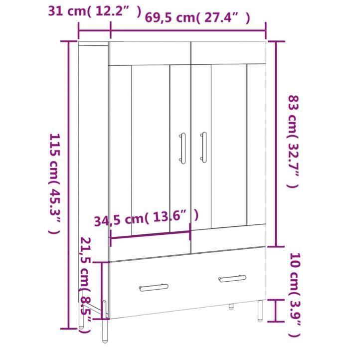 VidaXL Highboard White High Gloss 69.5x31x115 Cm Engineered Wood 830334
