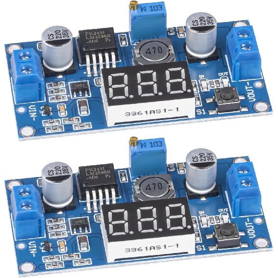 LM2596 LM2596S DC-DC Buck Converter Voltage Regulator Adjustable 4.0-40V to 1.25-37V 2A Power Supply Module with LED Voltmeter Display (Pack of 2)
