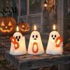 Small Desk Glow Props Halloween Ghost Flameless Candle, Cute Holding BOO Letter Tealight, Table Centerpieces Battery Operated LED Flickering Light for