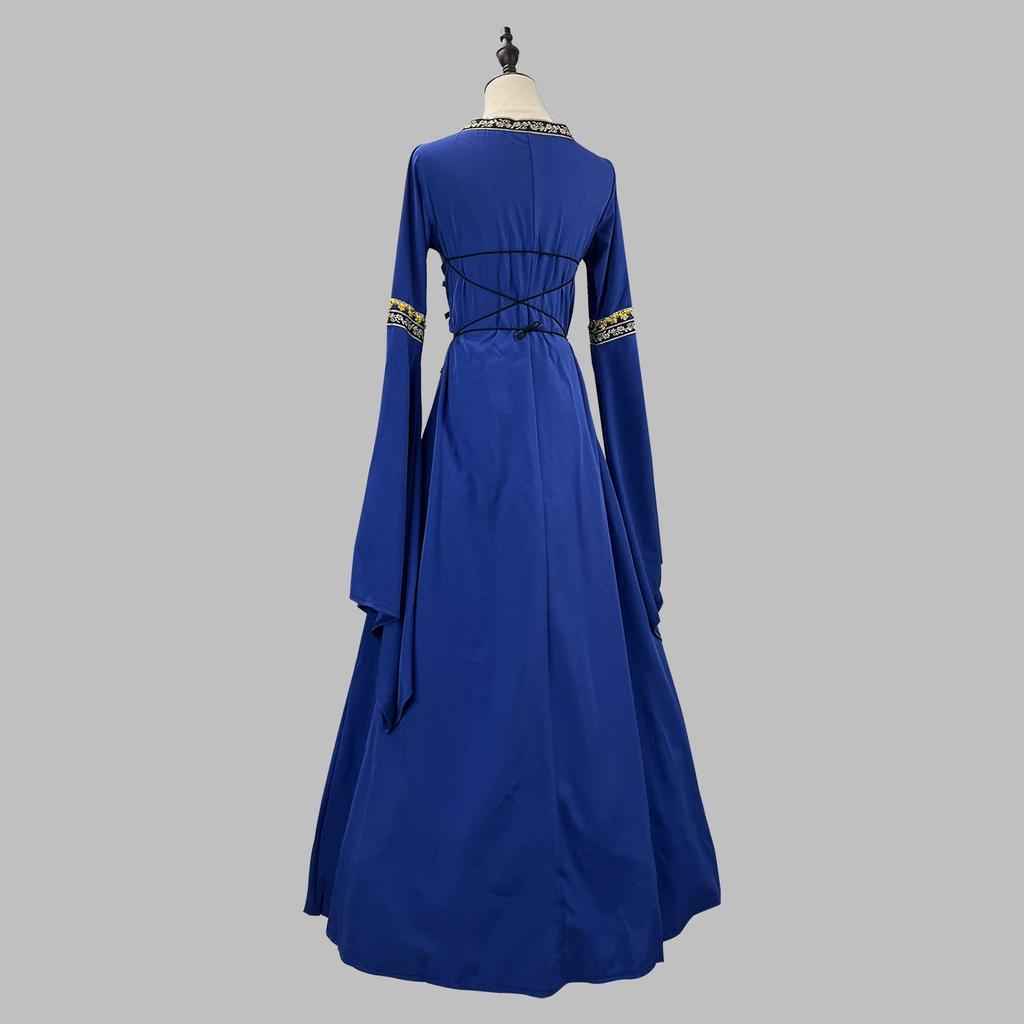 European & American Gothic Medieval Square Neck Bell Sleeve Plus Size Dress