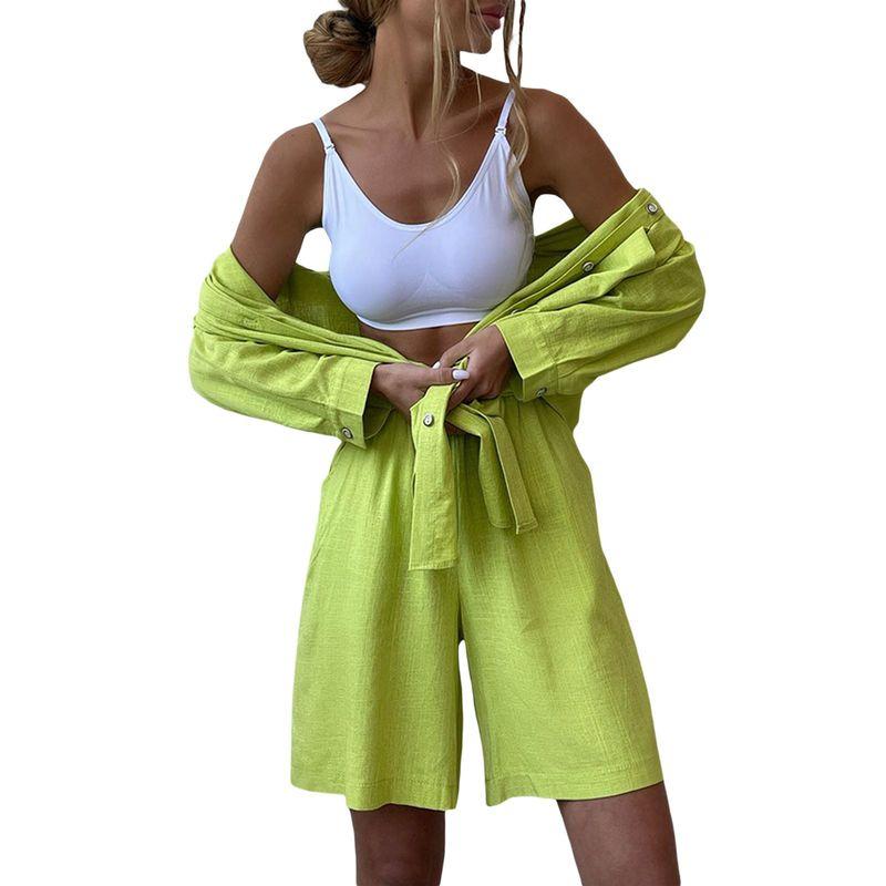 Fashion Spring and Summer Two-Piece Set Long Sleeves Lapel Shirt Shorts Loose Fashion Casual Set Casual Suit