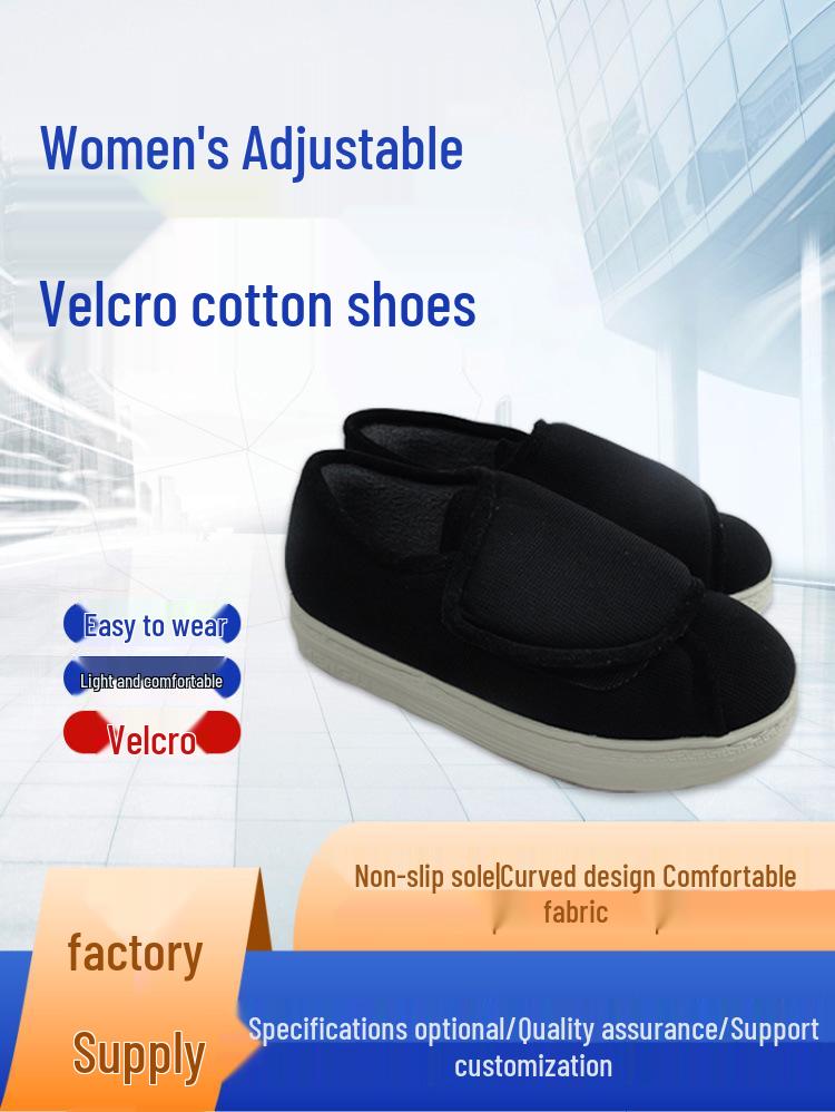 

Women s Soft Velcro Winter Shoes - Warm, Comfortable Cotton Shoes for Elderly and Pregnant Women Size 45 (for 43-44) чорний