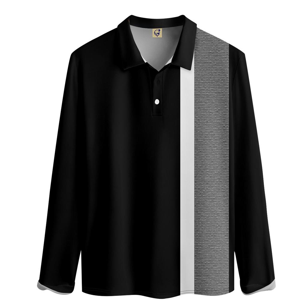 Herren-Revers-Langarm-bedrucktes Freizeit-Oberteil, lockeres Sport-Revers-Hemd