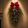 Teardrop Shape Christmas Swag Flexible Bendable With Bells Artificial Pine Garland With Pine Cones With Bowknot Teardrop Wreath