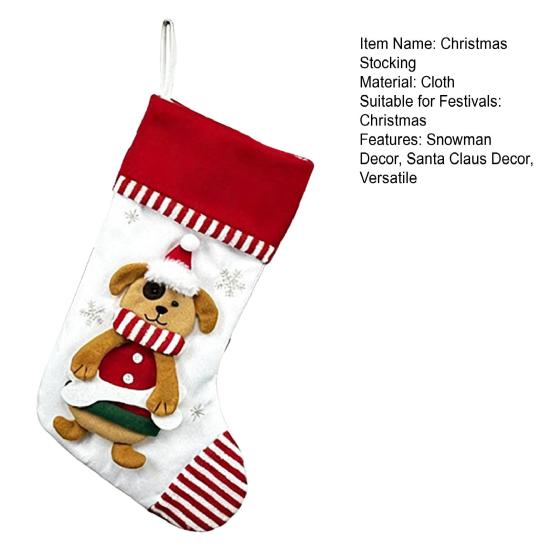 3D Christmas Stocking Santa Snowman Reindeer Cat Dog Pattern Traditional Holiday Hanging Stocking Fireplace Decor