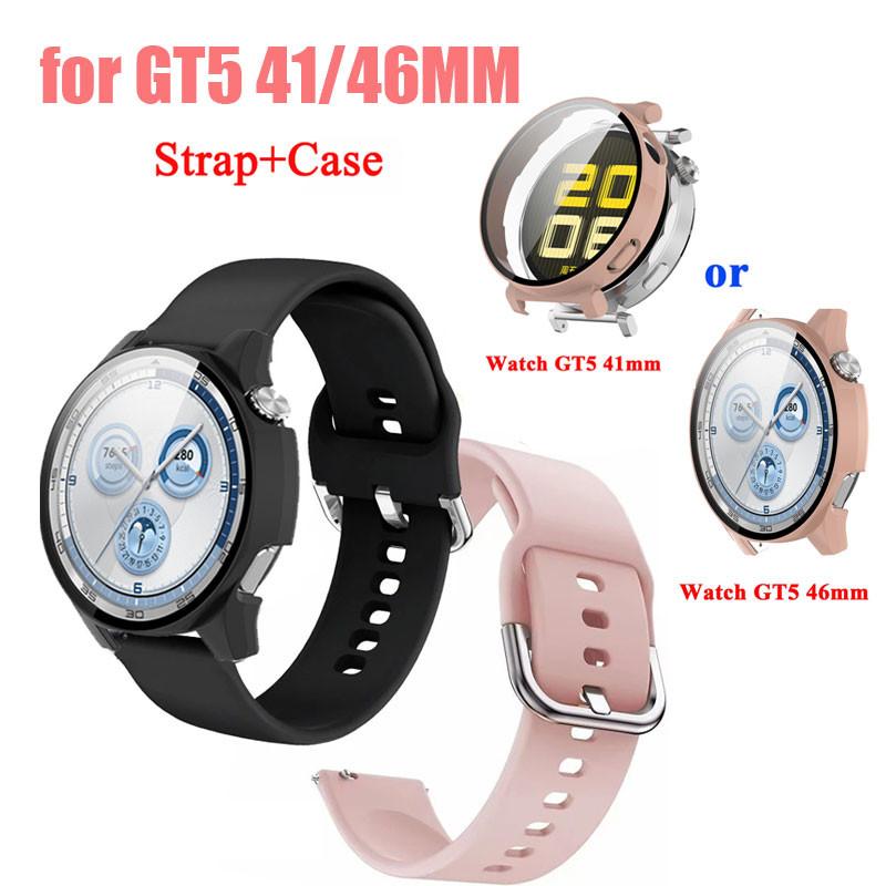 

Силиконовый ремешок + чехол для Huawei Watch GT 5 GT5 41 мм 46 мм ремешок для часов браслет быстросъемный ремень аксессуары GT5 41MM розовый
