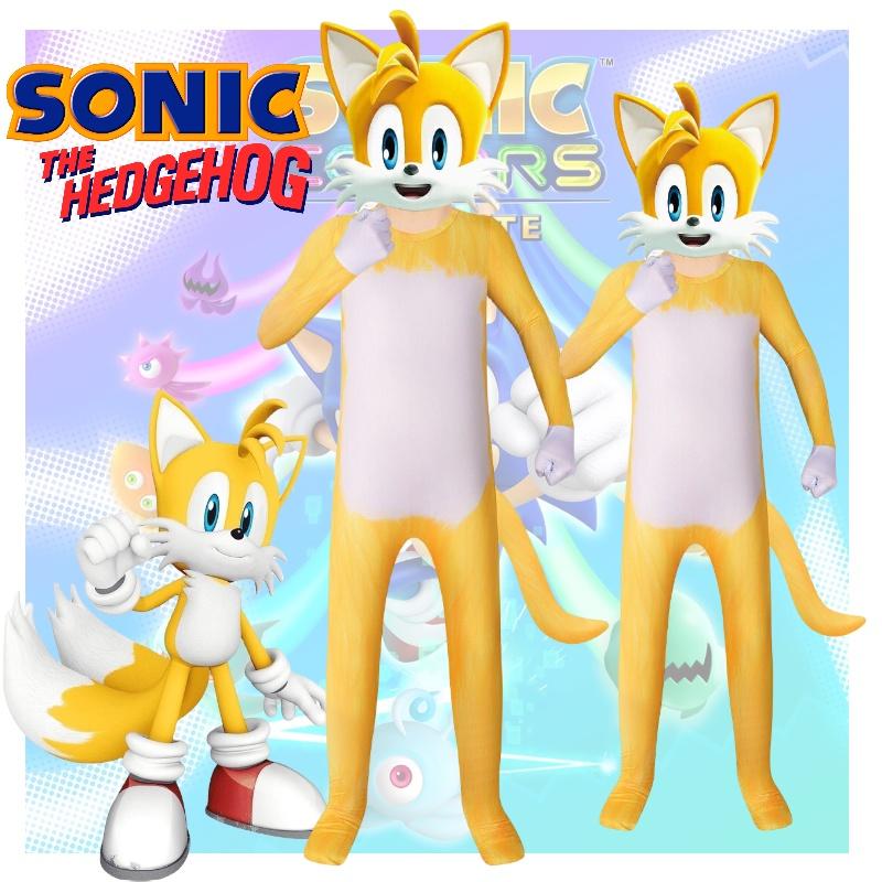 Déguisement de petit renard à double queue de Sonic pour enfants, robe de cosplay en tissu doux de soie, style européen et américain.