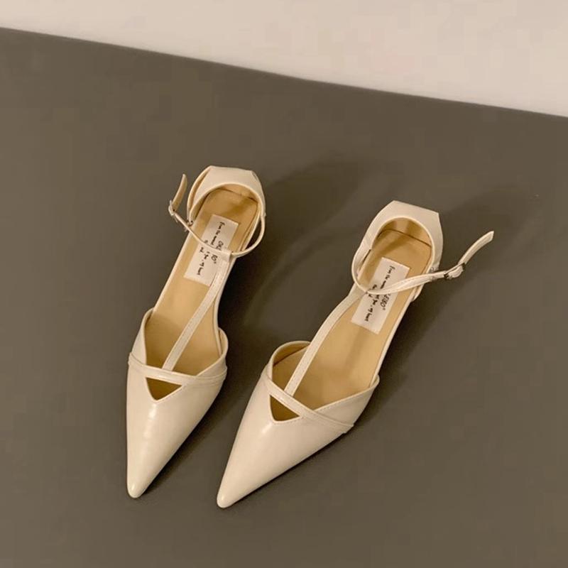 Fashion SUOJIALUN Spring New Women Sandal Fashion Pointed Toe Shallow Ladies Elegant Slingback Shoes Thin Low Heel Outdoor Dress Pumps