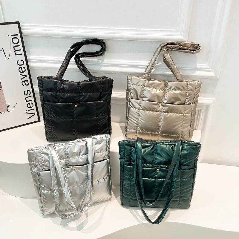 Large Stylish Plaid Tote Bag For Women In Black Green Gold And Colors Silver