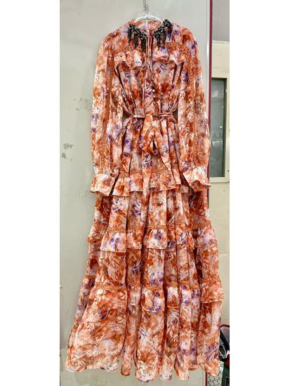 

Women s Summer Ruffle Sleeve Patchwork Retro Midi Dress with Tie Belt XXL коричневий