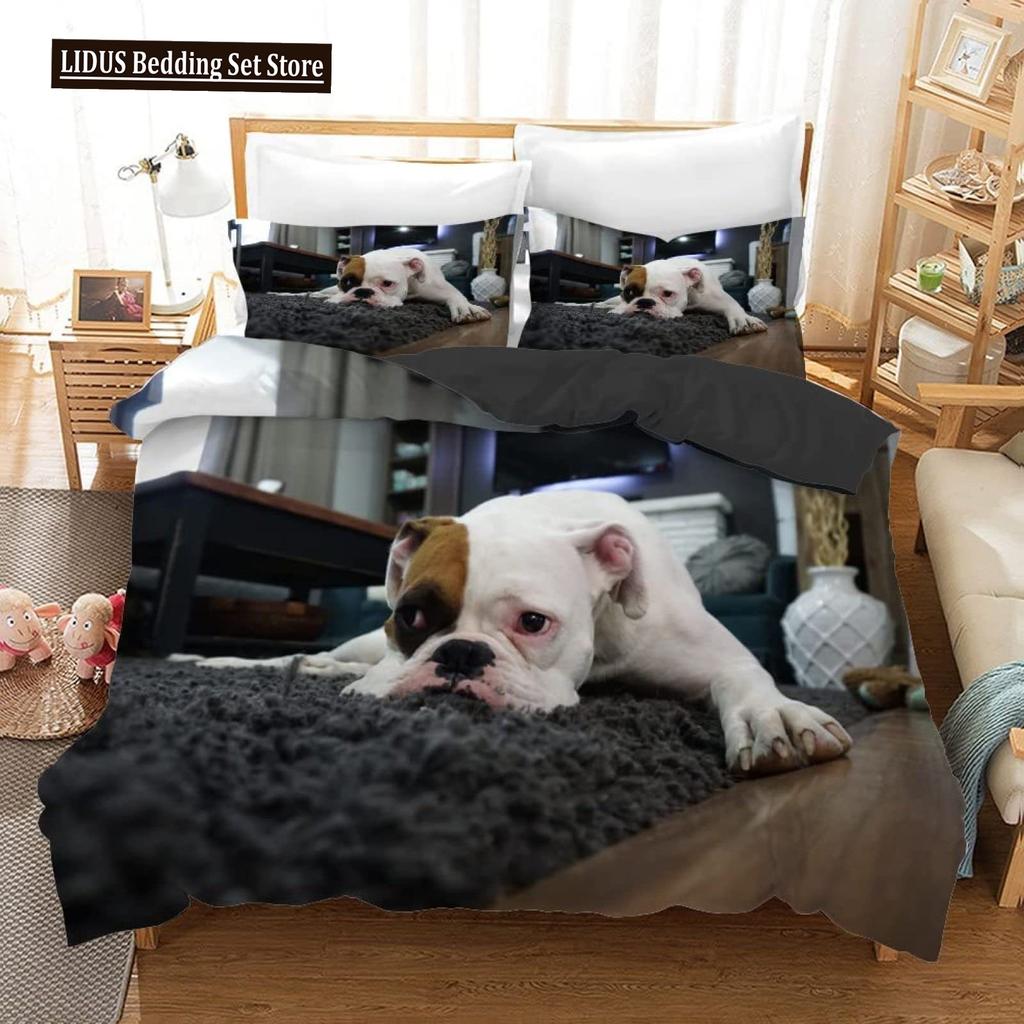 English Bulldog Duvet Cover Puppy Resting On A Sofa Funny Animal Photography Canine Decorative Seal Brown White Brown For Adults