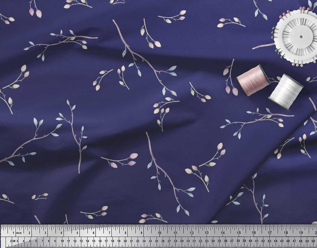 Soimoi Japan Crepe Satin Fabric Leaves & Buds Flower Print Fabric by the metre 42 Inch