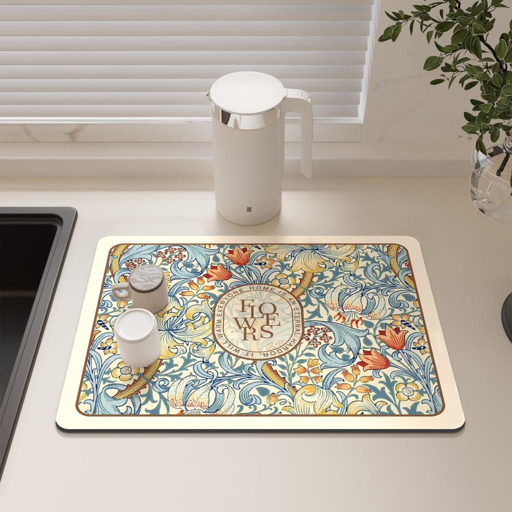 Retro Dish Drying Mats For Kitchen Non-slip Coffee Draining Pad Quick Dry Tableware Placemat Dinnerware Washable