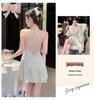 Women's Ice Silk Lace Trim Camisole Nightgown Two-Piece Set with Breast Pads for Spring & Autumn