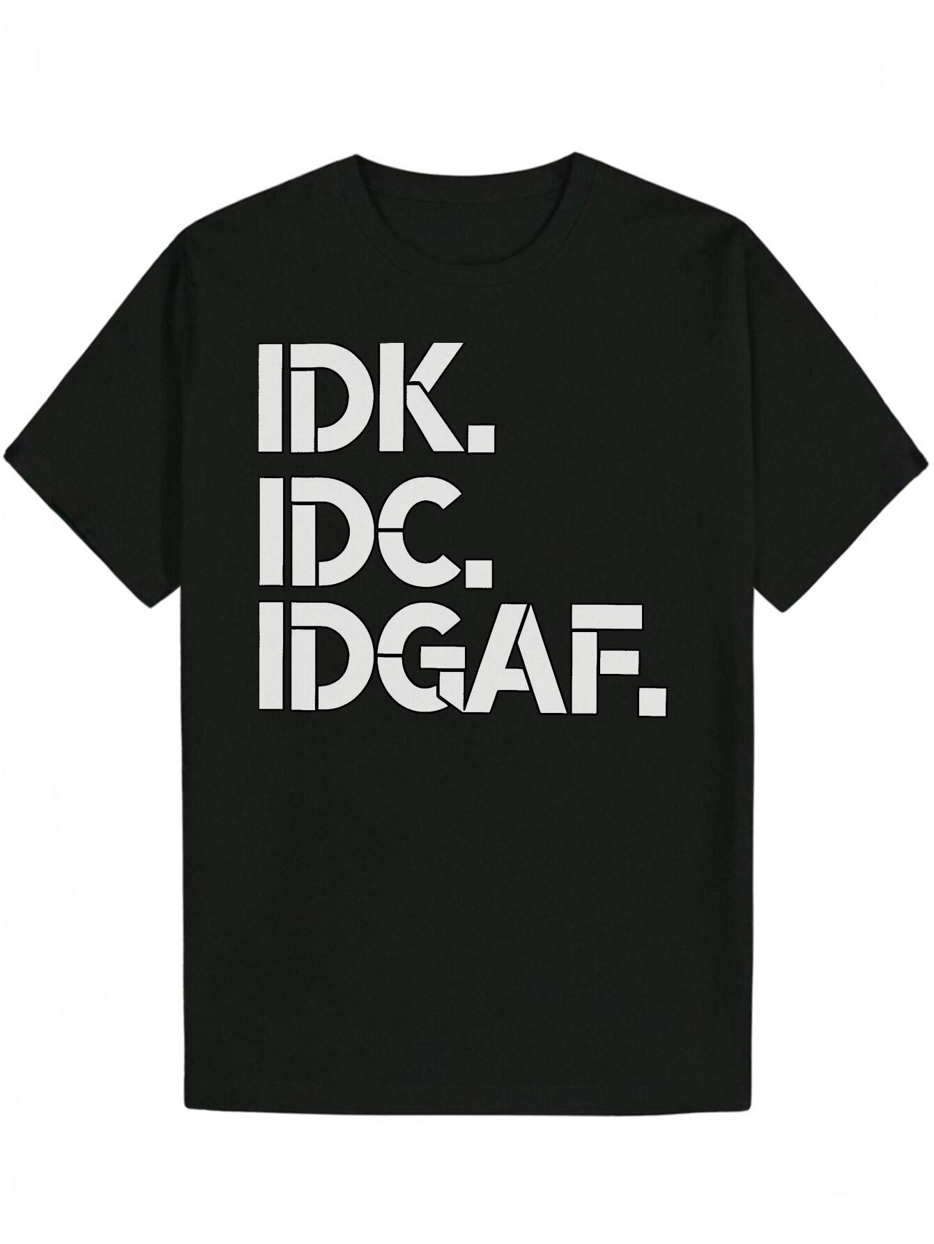 T-shirt with Bold Vertical IDK IDGAF Letter Print - Black & White Polyester Tee XXXL