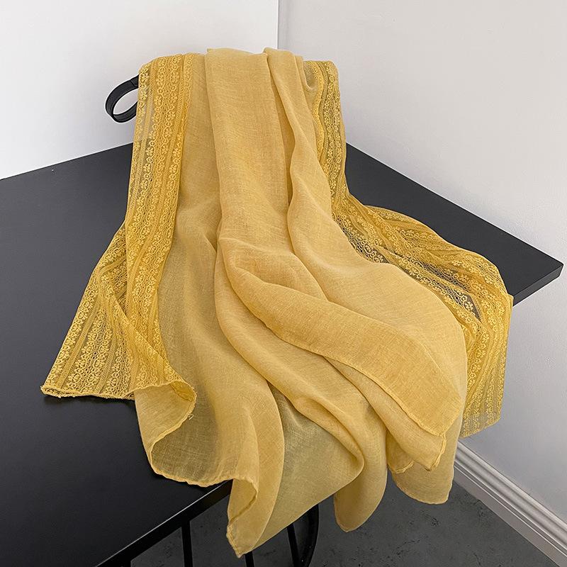 Spring and Autumn Lace Line Long Thin Scarf Japanese and Korean Women's Fashion Solid Color Shawl High-end Cotton and Line Scarf