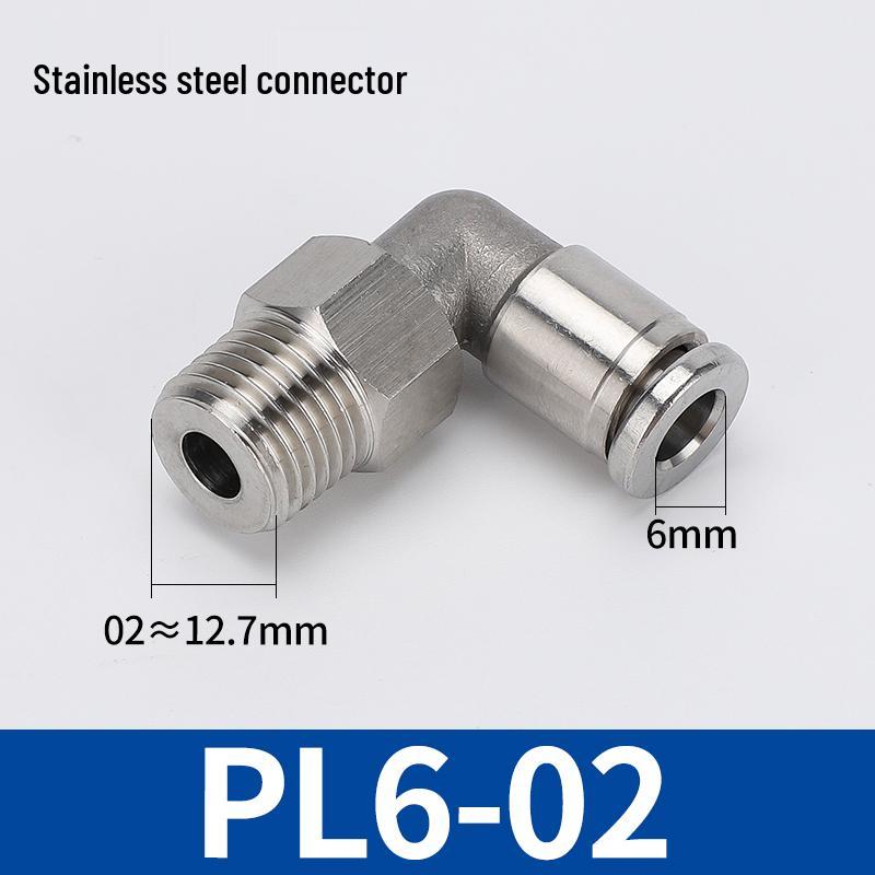 304 Stainless Steel Threaded Pneumatic Air Hose Quick Connect Fitting, PC/PL Options: 8-02, 4-M5, 6-01, 10-03.