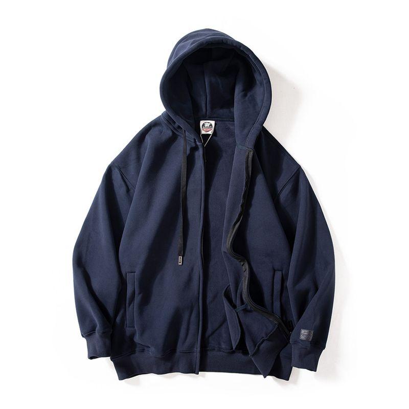 Men's 450g Heavyweight Fleece American Retro Cardigan Jacket Couple's Fleece-Lined Warm Casual Hooded Sweatshirt