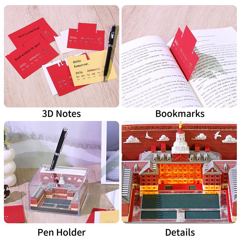 Time Piece Calendar 2026 Desk Calendar With Led Light 3D Tear-Away Calendar Paper Carving Art Memo Pad Notepad Gift Christmas