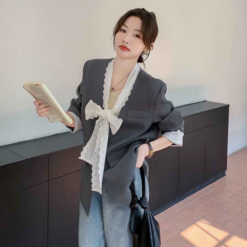 

Autumn Patchwork Lace Bow-Tie Long Sleeve Women s Fashion Suit - HG99118 M (55-60 kg)
