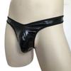 1pc Black Men's Faux Leather Sexy Briefs Thongs T-Back G-Strings Low Waist U-convex Pouch Panties Man Underwear Clubwear