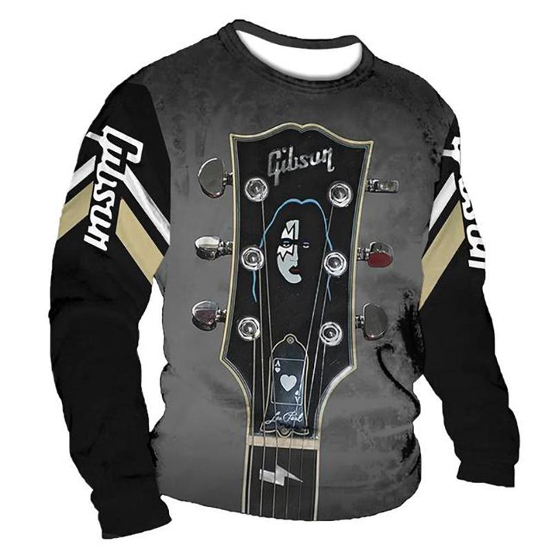 

Вінтажні футболки Чоловіча сорочка з гітарним графічним принтом Топи з довгими рукавами 6xl, ґудзики, футболки з V-подібним вирізом, осіння велика чоловіча футболка 6XL