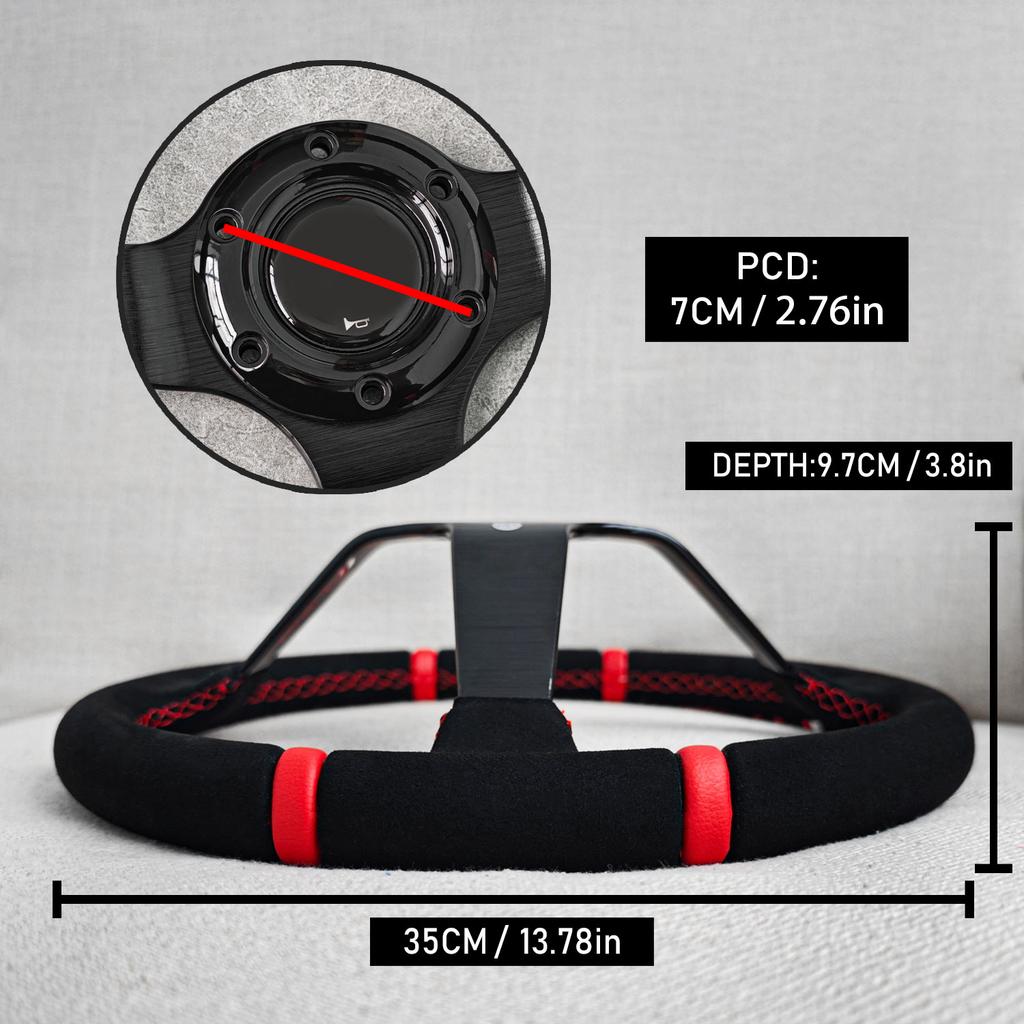 Racing Suede Leather Steering Wheel 14inch Universal Modified Car Sports Drift Steering Wheel