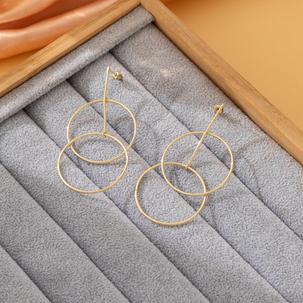 Modern Brass Geometric Circle Earrings Double Hoops Elegant Jewelry Fashion