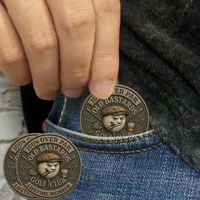 1/2/3/4/5 Piezas Over Par Old Bastards Moneda de Golf Tallado en Whiskey Hombres Palo de Golf Miembro Vitalicio Moneda de Desafío Moneda Souvenir de Metal Insignia Regalo de Broma para Golfista