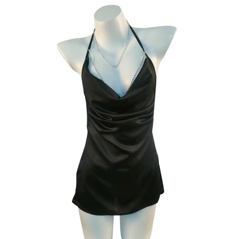 Sexy Underwear Female Sexy Neck Bright Diamond Pure Desire Wind Backless Suspender Skirt Pajama Set