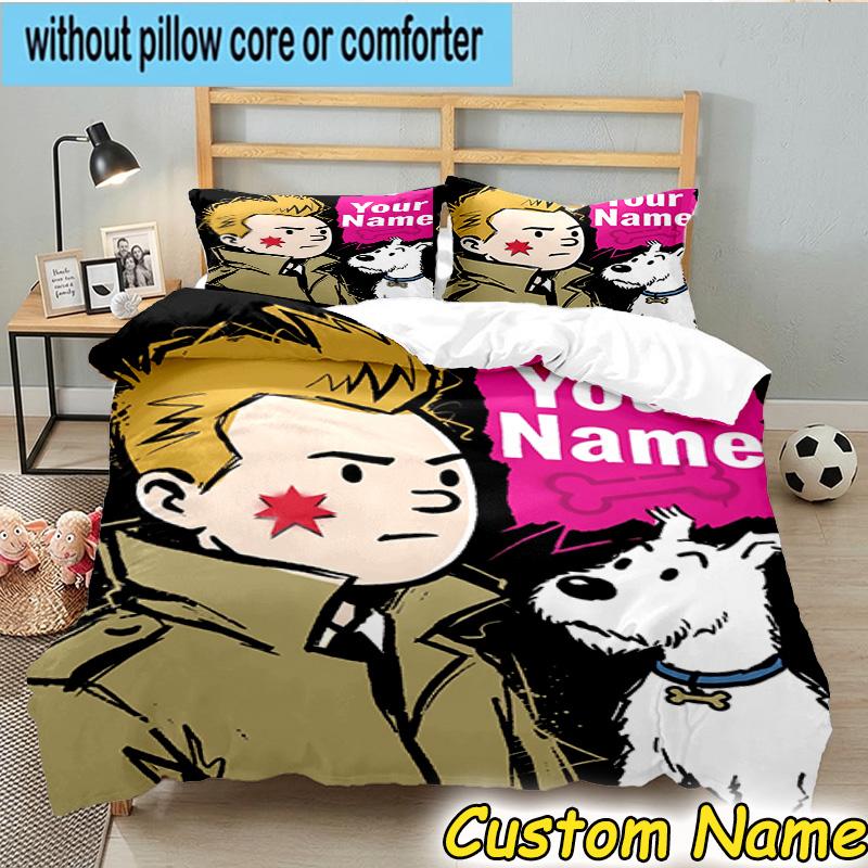 3pcs Custom Name Tintin's Adventure City Bedding Set Includes 1 Duvet Cover & 2 Pillowcases for All Seasons Dormitory Home Decor Christmas gifts