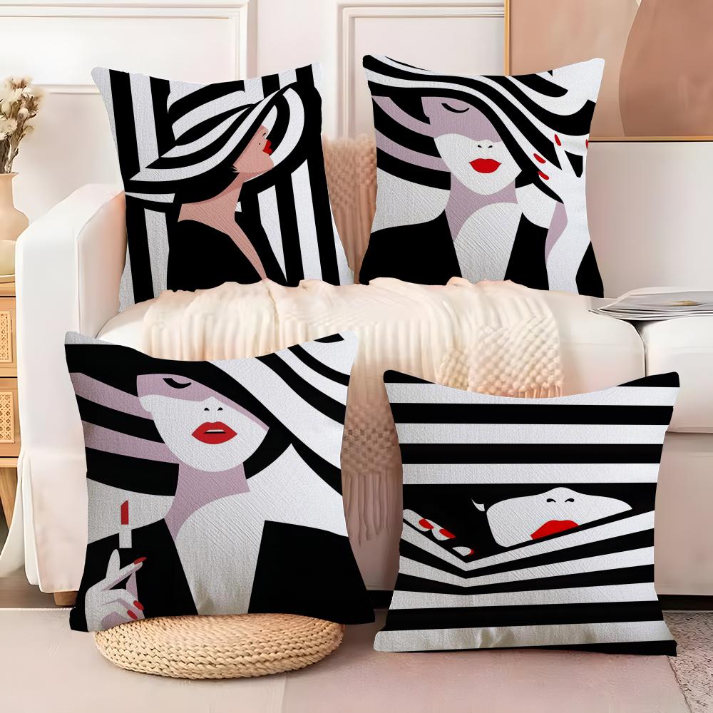 Minimalistischer Illustrator Malika Favre Kissenbezug Naturleinen Beidseitiger Druck Sofa Heimdeko Kissenhülle