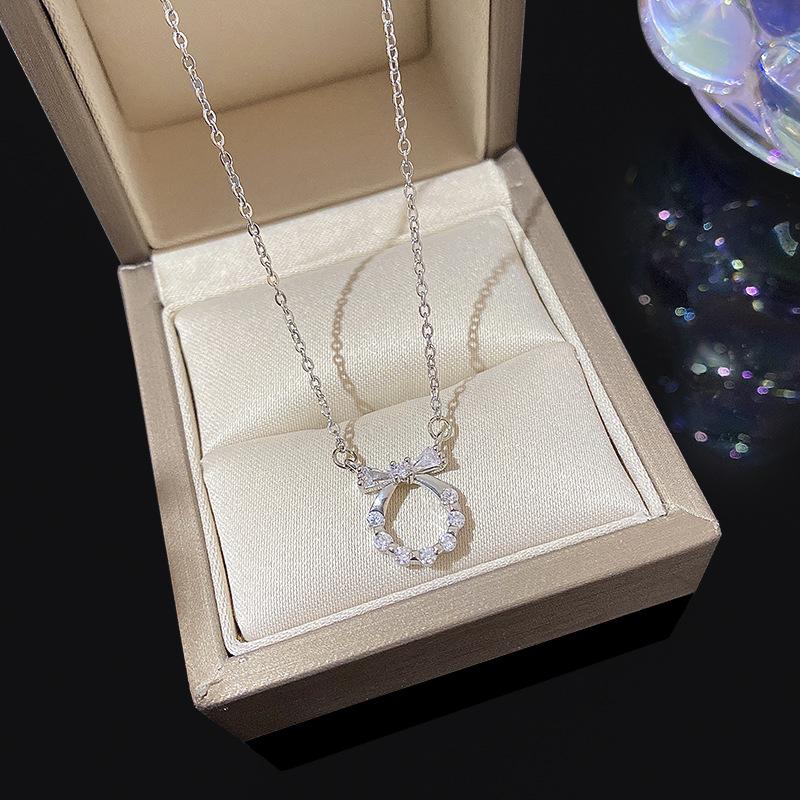 2025 new bow zircon titanium steel necklace women's light luxury simple collarbone chain neck chain with jewelry