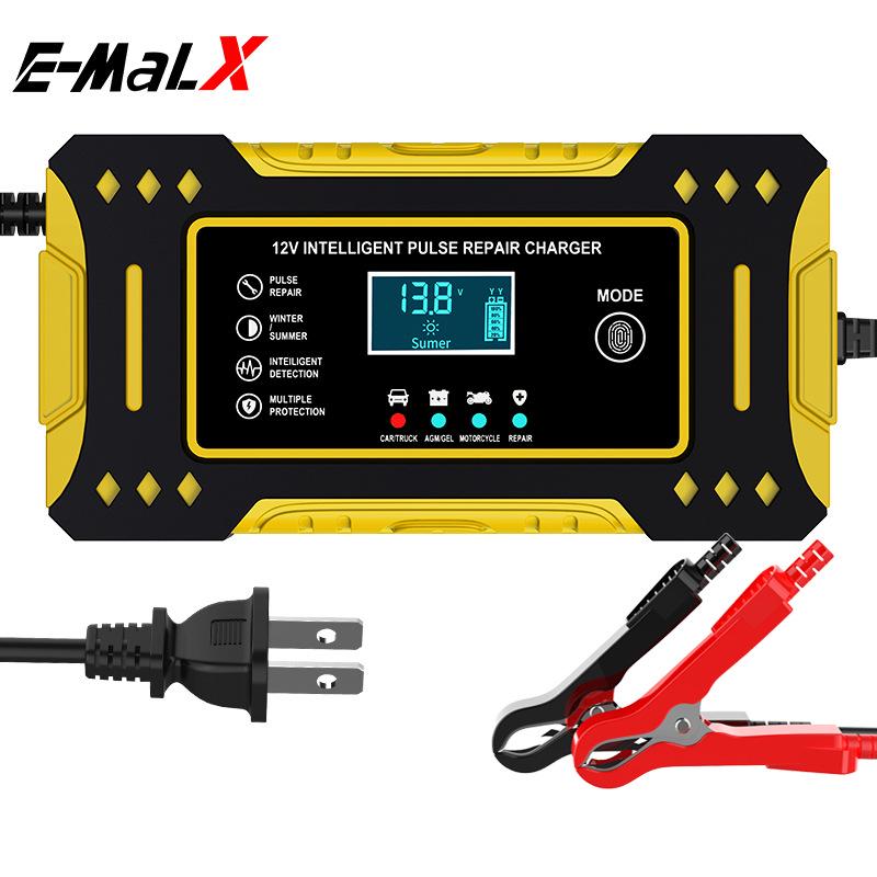 12V 6A Smart Pulse Charger for Lead-Acid Motorcycle and Car Batteries Yellow EU Plug