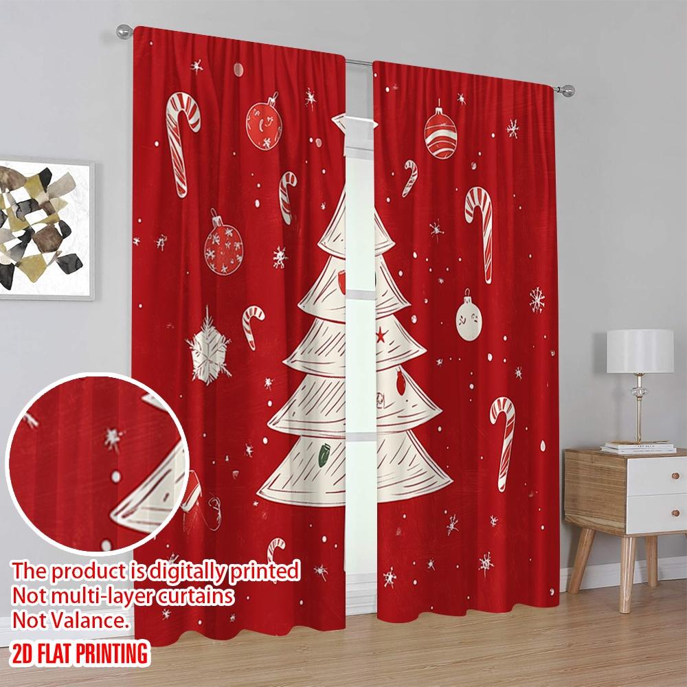 2pcs,2D Plane Printing Window Curtain Christmas Tree Ornaments Snowflakes_a Polyester Fabric (without Rod) Decorations For Home
