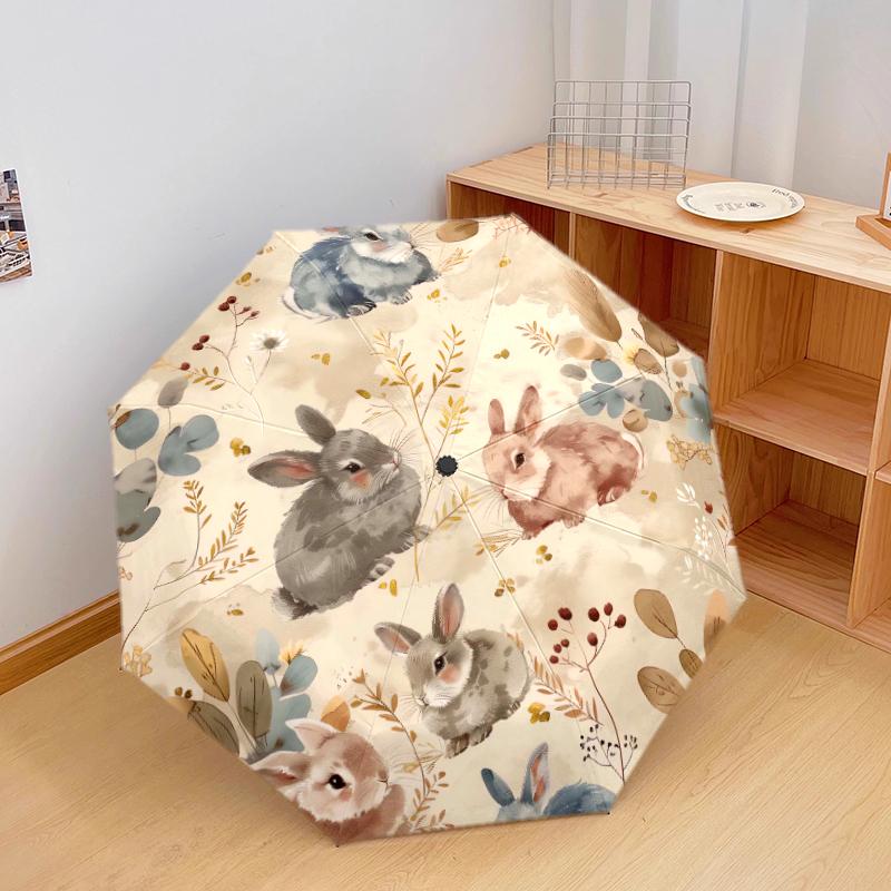 

1 PC Automatic Folding Umbrella - Heart, Rabbit Pattern, Portable & Foldable Design with 8 Ribs, Christmas Birthday Gifts