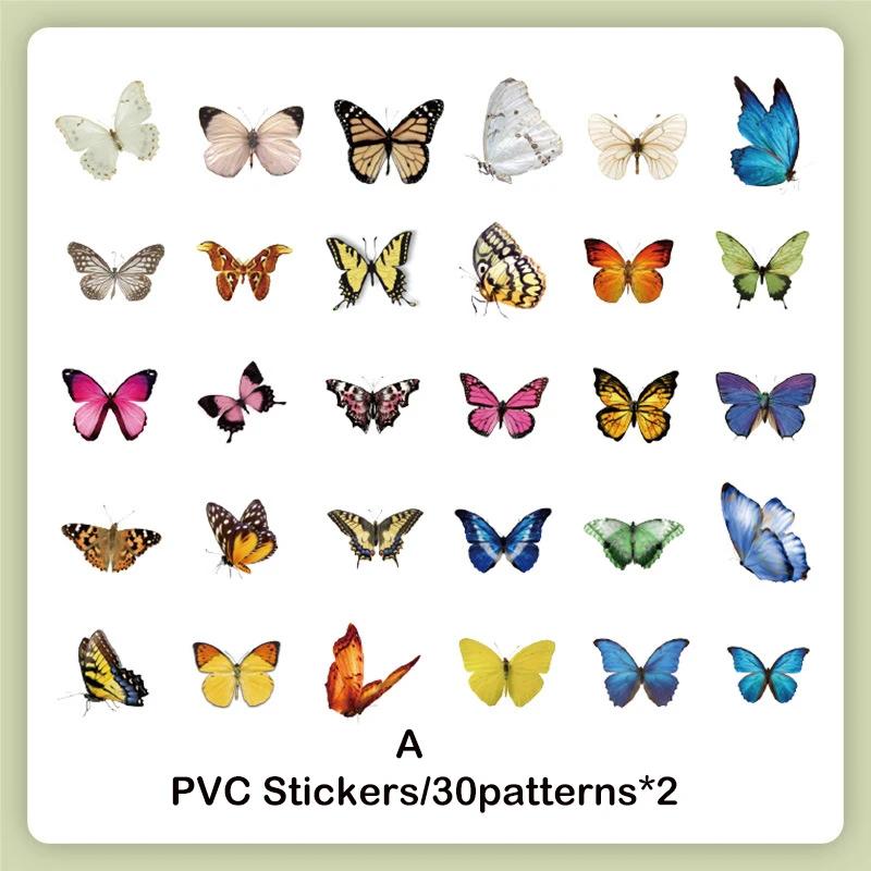 60pcs/pack PET Sticker DIY Scrapbooking Materials Decor Photo Album Collage Stationary Floral Butterfly Stickers