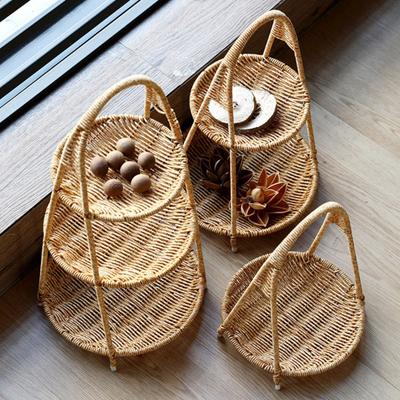 Rattan Servierständer Mehrstöckiges Serviertablett für Kekse Cupcakes Brownies Gebäck Gemüse Strapazierfähiger Kunststoff Elegante Wohnkultur Snack-Platte