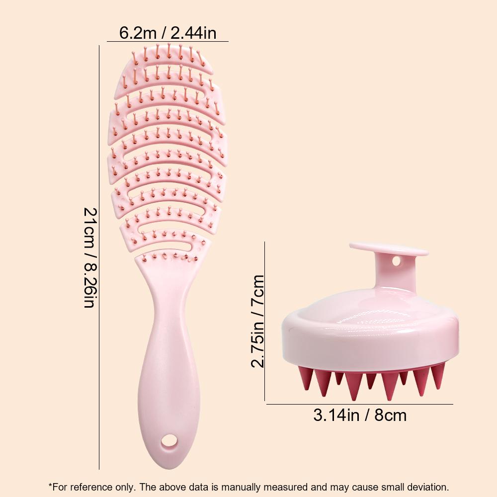 2pcs Hair Comb Set Silicone Shampoo Brush Anti-static Wet Dry Curly Detangler Hairbrush Hollow Out Hair Brush Women Styling Tool