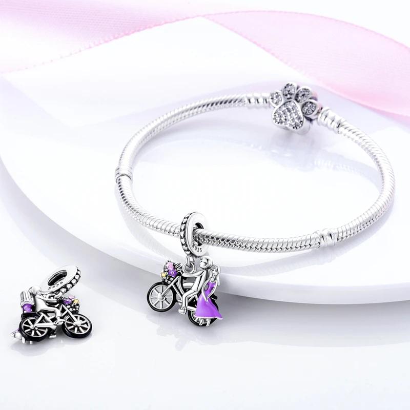Charms Platapurple Bicycle Flower Couple Beads Pendant Fit Originalbracelets Charms For Women Jewelry Diy Making Gifts