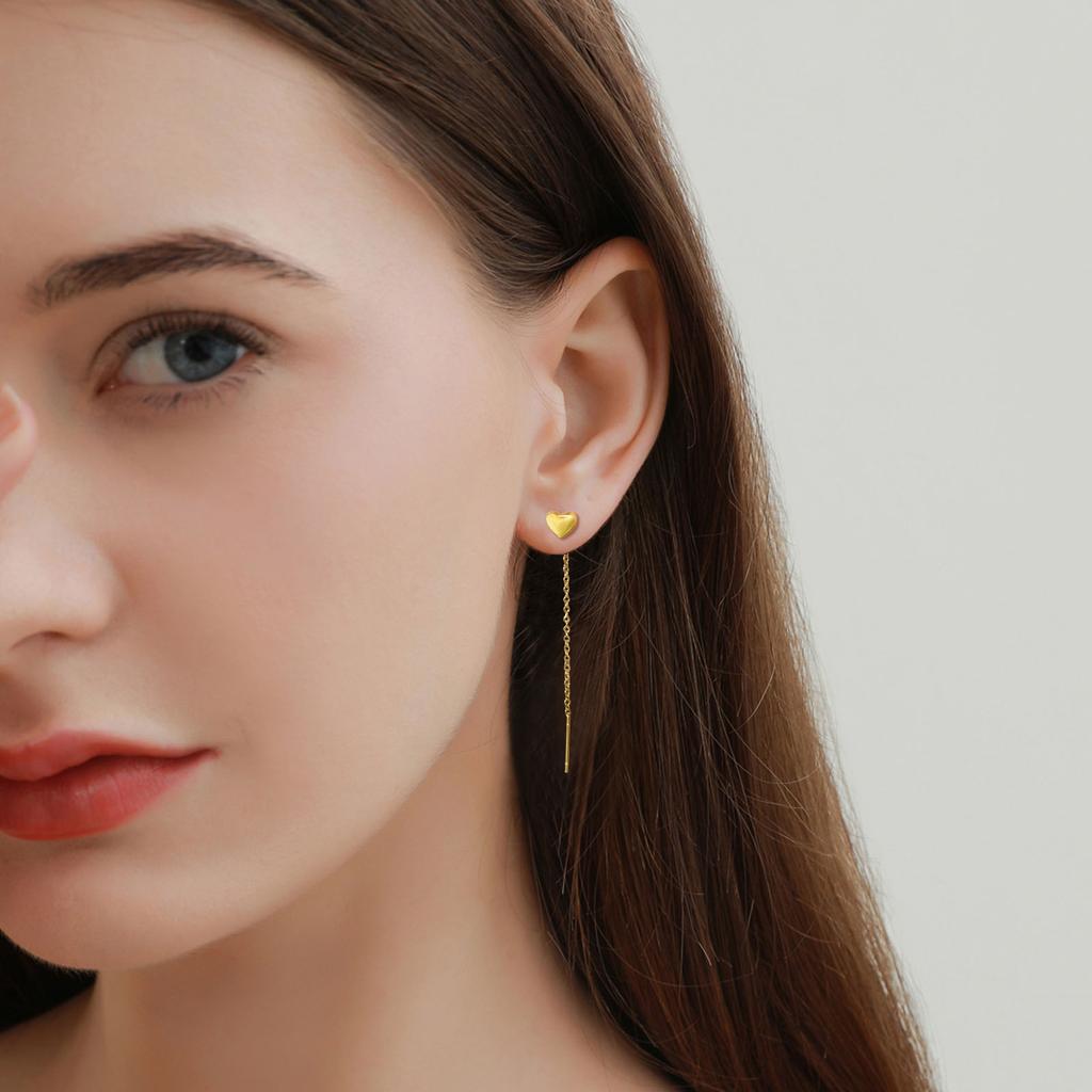 Heart Threader Earrings for Women, Stainless Steel Long Chain Drop Earrings, Love Shape Threader