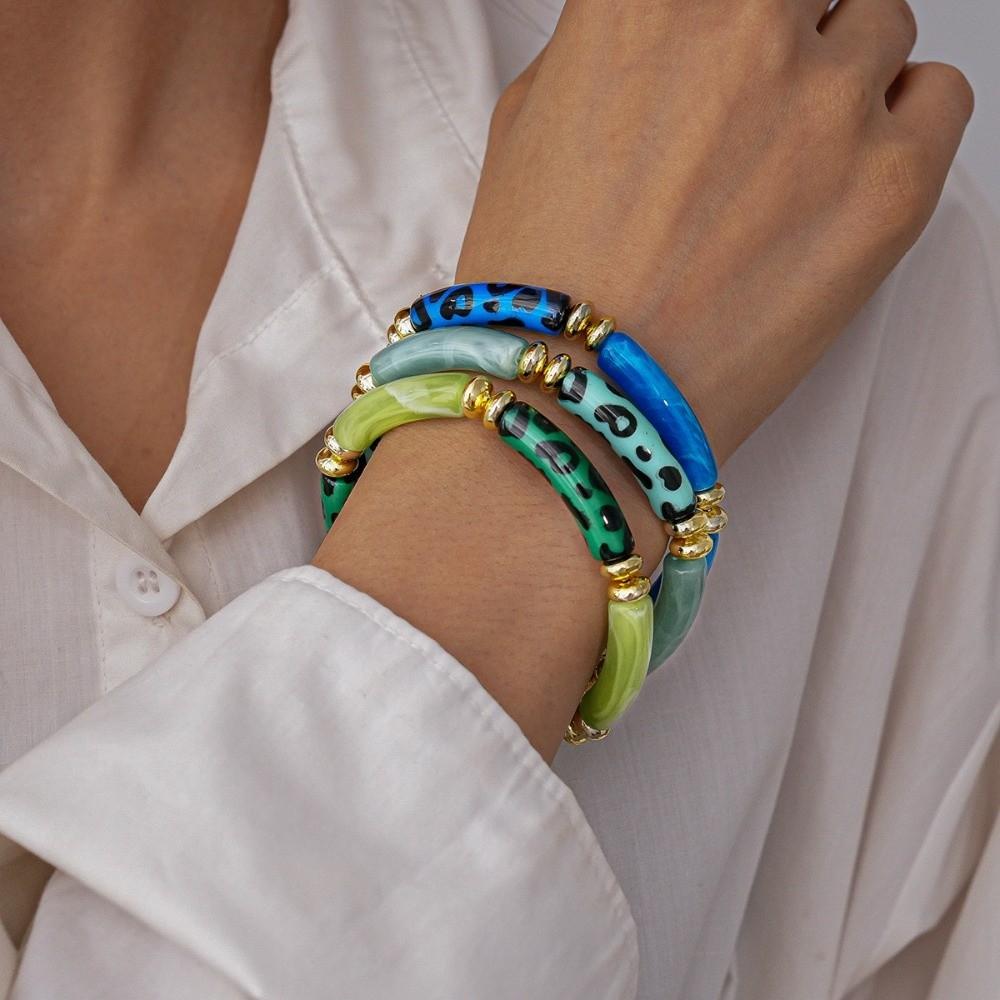 Leopard Print Leopard Acrylic Bracelets Acrylic Curved Tube Bangle Boho Acrylic Bracelets  Girls