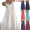 Elegant Women Summer Crew Neck Sleeveless Tank Maxi Dress With Lace Detail