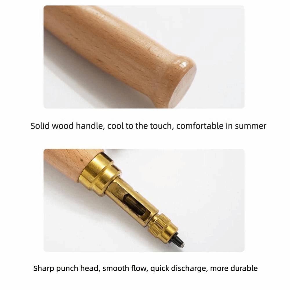 Adjustable Belt Hole Puncher 6 Tips Size Wooden Handle Leather Hole Punch Semi-Automatic Rotary Puncher Hollow Hole Punch Bags