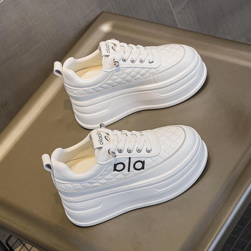 

Women s White Platform Sneakers with 8cm Hidden Heel - Genuine Leather, Comfortable & Versatile 39