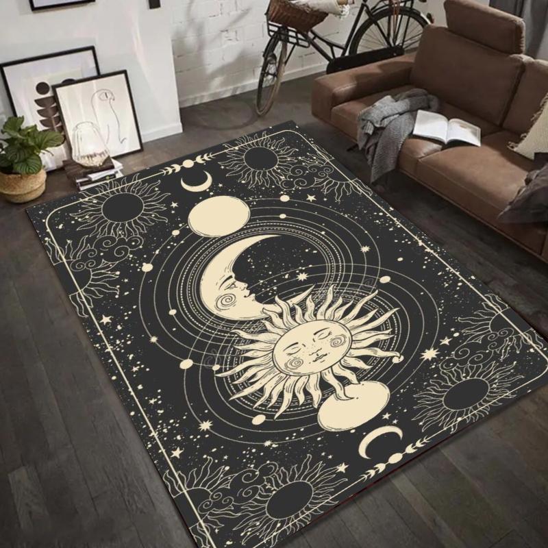 Celestial Moon Phase Rug - Witchy Gothic Starry Night Carpet Mat for Living Room Home Decoration Home Living Room Decoration