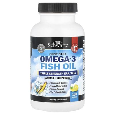 Once Daily Omega-3 Fish Oil, Triple Strength, High Potency, Lemon, 1,200Mg, 100 Softgels