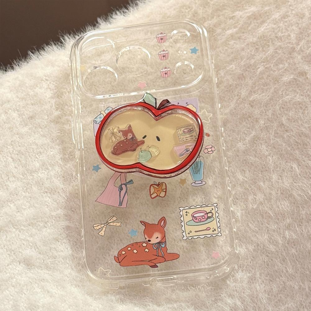 Red Apple Deer Rocking Stand 16 Pro Max Phone Case for IPhone 17, 12 Transparent, 15 Cartoon Series